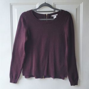 H&M Burgundy Knit Sweater with Gold Zipper down Back,  Size M